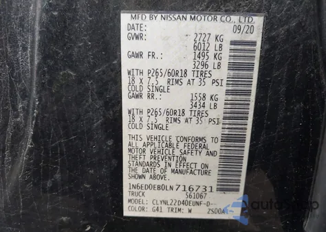 2020 Nissan Frontier Sv 4X4 z USA, uszkodzony, nr VIN 1N6ED0EB0LN716731